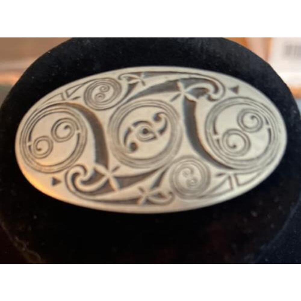 Vintage Pewter St Justin Celtic Embossed Brooch